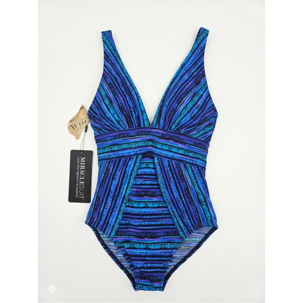 NEW Miraclesuit Odyssey 10 Blue Slimming 1 Piece Swimsuit No Wire Coastal - Picture 2 of 8